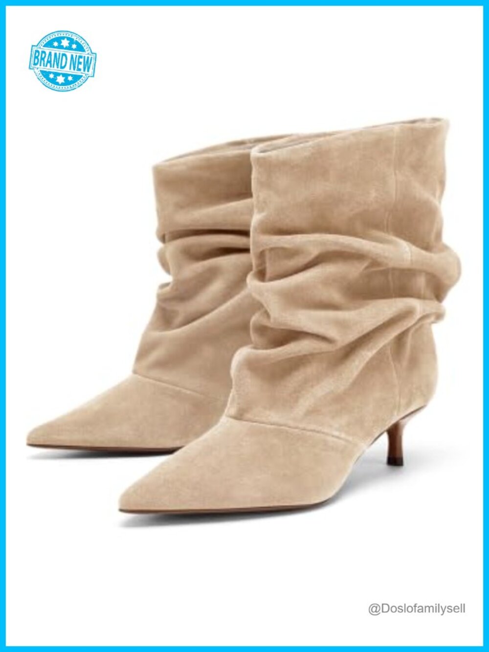 Slouchy Ankle Boots Kitten Heel Pointed Toe Pull On Faux Suede Booties